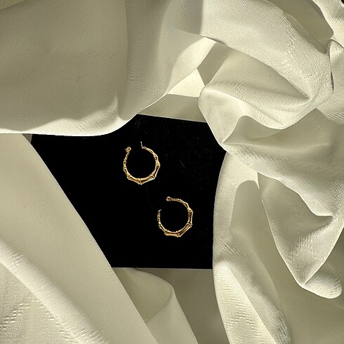 BAMBU TASARIM GOLD ÇELİK KÜPE