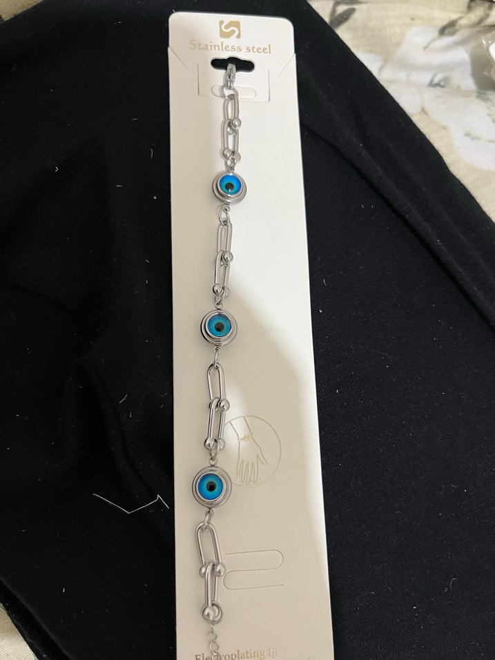 Zincir Detaylı Mavi Nazar Boncuğu Bileklik - Görsel 2