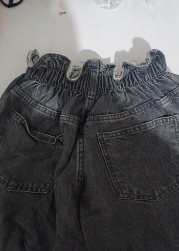 l Beden mavi Renk Düğmeli Bağlama Desenli Salaş Kadın Kot Pantolon