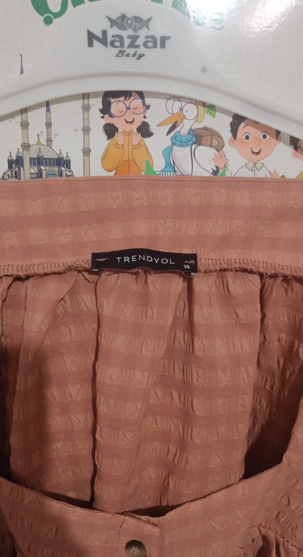 Bej Mini Keten Düğmeli Bohem Bluz - Görsel 2