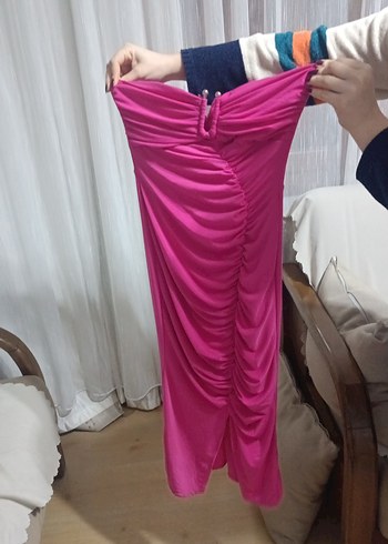 Pembe Drapeli Uzun Abiye Elbise - Görsel 5