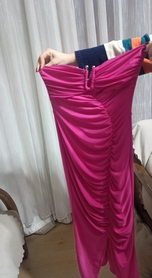 Pembe Drapeli Uzun Abiye Elbise - Görsel 4