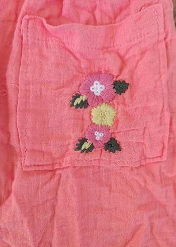 Kız Çocuk Nakışlı Keten Elbise - Görsel 2