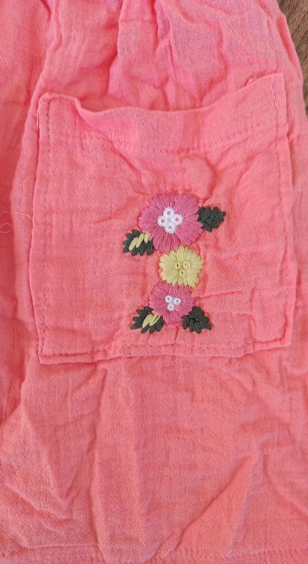 Kız Çocuk Nakışlı Keten Elbise - Görsel 2