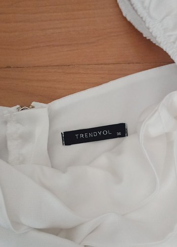 Beyaz Keten Straplez Drapeli Bluz - Görsel 2
