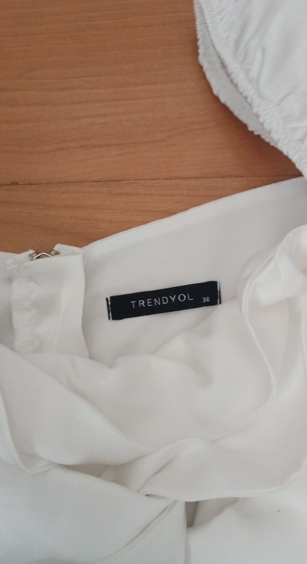 Beyaz Keten Straplez Drapeli Bluz - Görsel 2