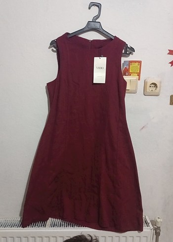 Bordo Süet V Yakalı Midi Elbise