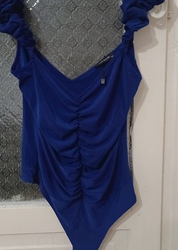 Drapeli Kısa Mini Mavi Kadın bluz - Görsel 3