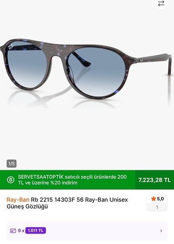 Ray Ban Ray-Ban 0RB 2215 1430F 56 Şeffaf Mavi Kadın Güneş Gözlüğü