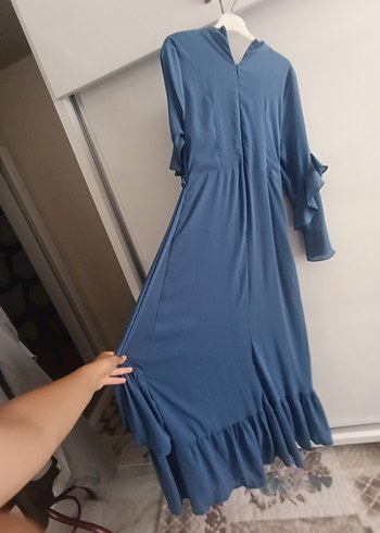 38 Beden mavi Renk Diger Kadın Mavi Uzun Fırfırlı Elbise