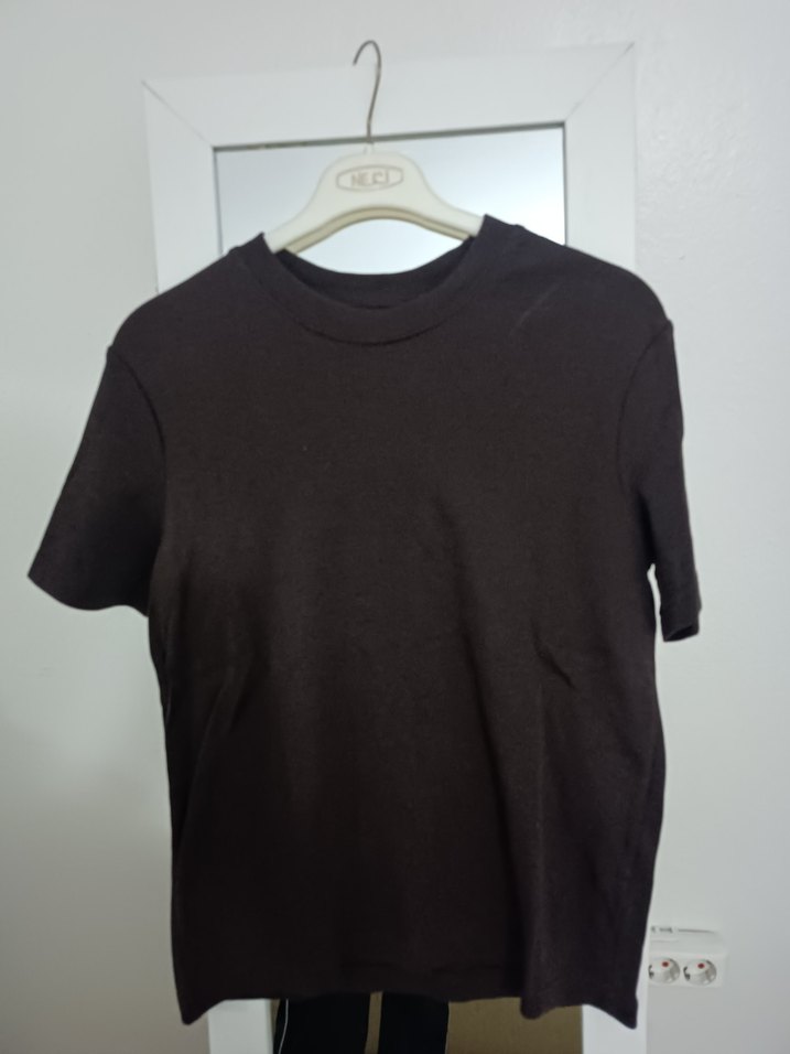 kahverengi Kadın Kısa Kollu Basic Tişört - Görsel 2