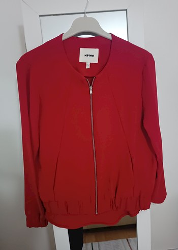 Fermuarlı Kırmızı Kadın Midi Ceket - Görsel 3