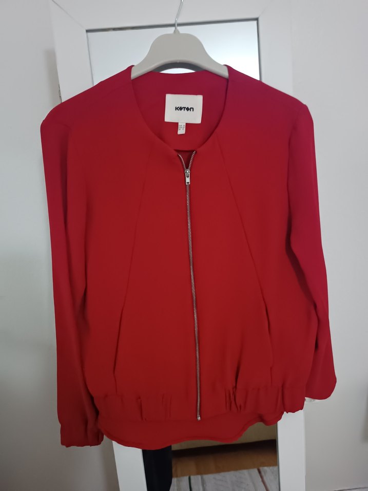 Fermuarlı Kırmızı Kadın Midi Ceket - Görsel 3