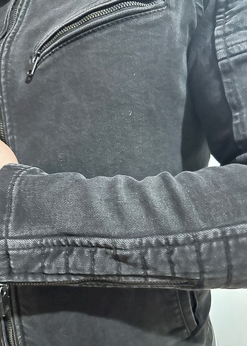 m Beden gri Renk Gri Fermuarlı Erkek Denim Biker Ceket