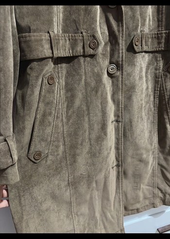 Düğmeli Uzun Süet Kadın Trençkot - Görsel 4