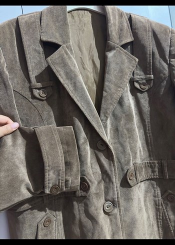 Düğmeli Uzun Süet Kadın Trençkot - Görsel 2