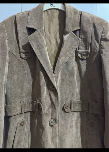 Düğmeli Uzun Süet Kadın Trençkot - Görsel 5