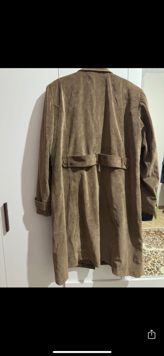 Düğmeli Uzun Süet Kadın Trençkot - Görsel 3