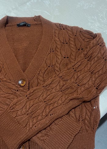 Kahverengi Örgü V Yaka Kadın Hırka - Görsel 4