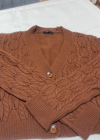 Kahverengi Örgü V Yaka Kadın Hırka - Görsel 2