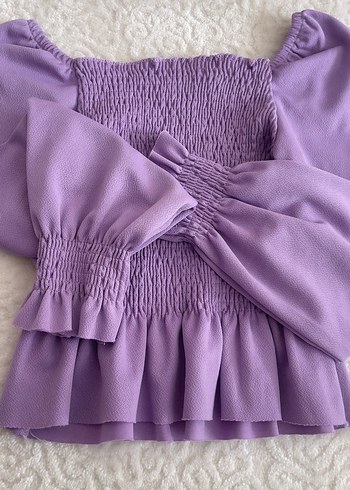 Mor Büzgülü ve Fırfırlı Bohem Bluz - Görsel 3
