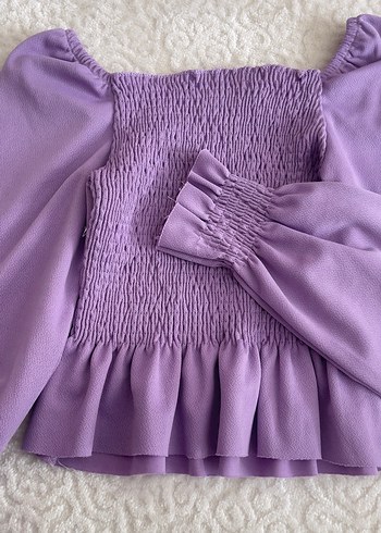 Mor Büzgülü ve Fırfırlı Bohem Bluz - Görsel 5