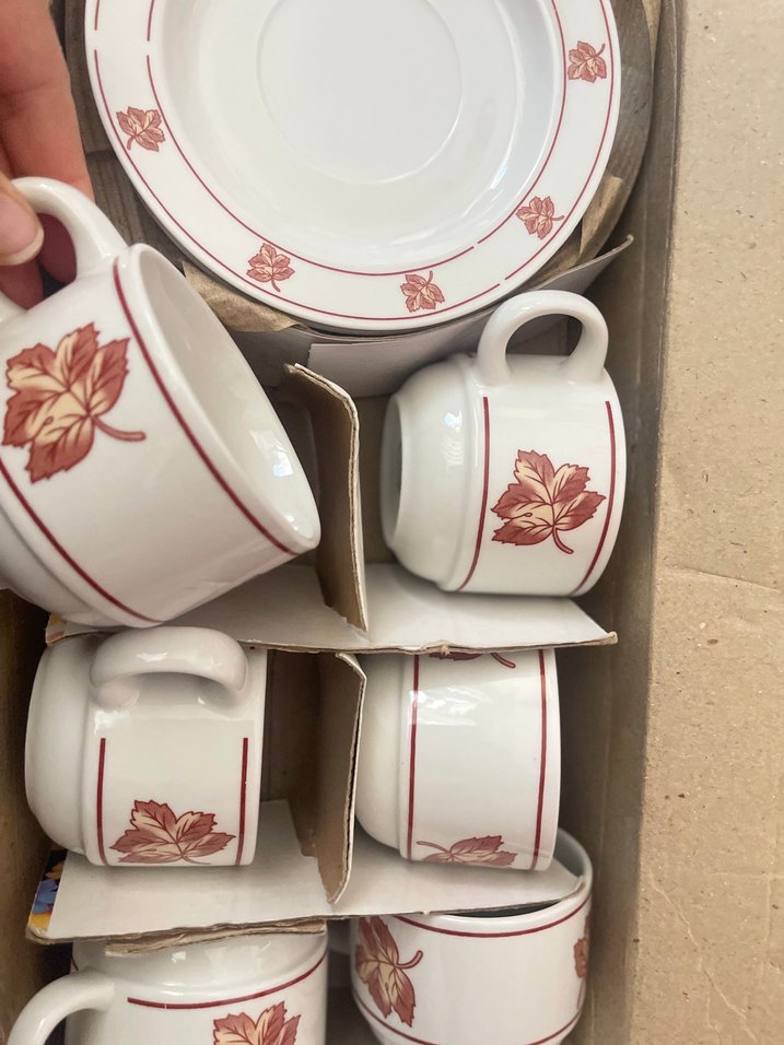 Yaprak Desenli Beyaz Porselen Fincan Takımı - Görsel 5