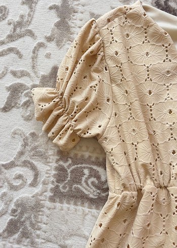 Bej Dantel İşlemeli Bohem Uzun Elbise - Görsel 3