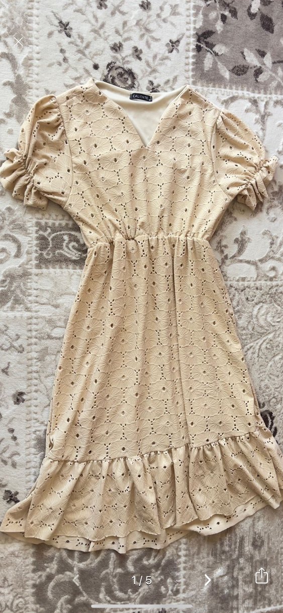 Bej Dantel İşlemeli Bohem Uzun Elbise - Görsel 2