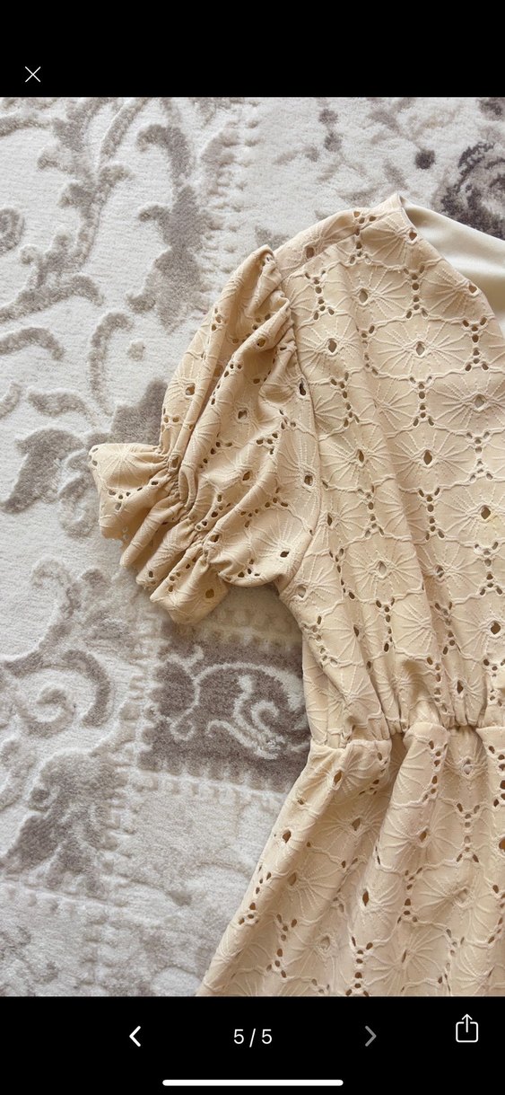 Bej Dantel İşlemeli Bohem Uzun Elbise - Görsel 3