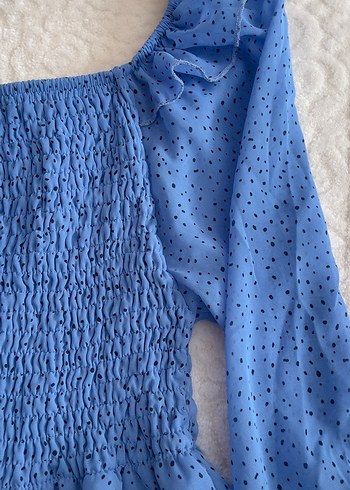 Fırfırlı Uzun Kollu Mavi Mini Bluz - Görsel 2