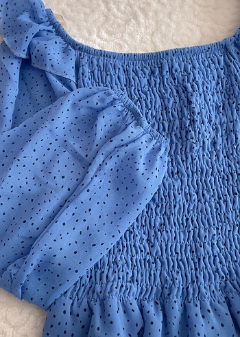 Fırfırlı Uzun Kollu Mavi Mini Bluz - Görsel 4