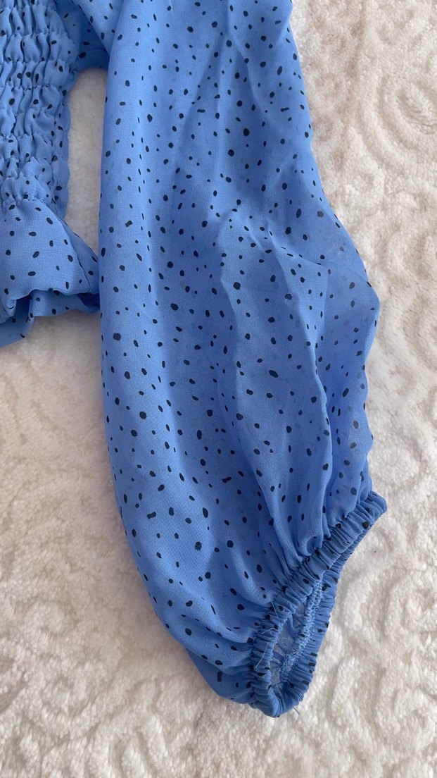 Fırfırlı Uzun Kollu Mavi Mini Bluz - Görsel 3