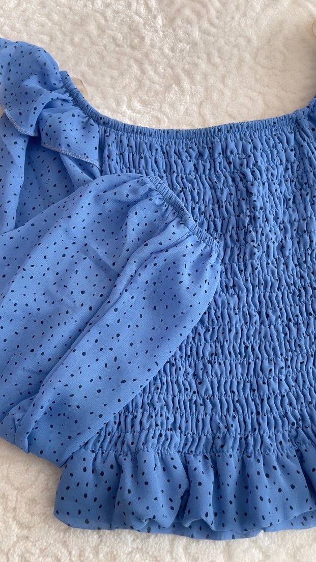 Fırfırlı Uzun Kollu Mavi Mini Bluz - Görsel 4