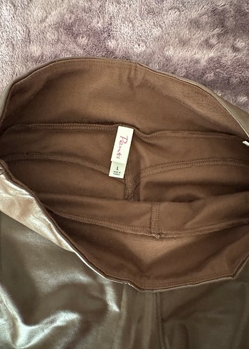 Kahverengi Deri Kadın Tayt - Görsel 3