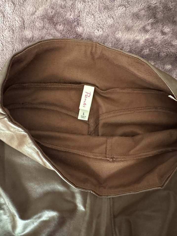 Kahverengi Deri Kadın Tayt - Görsel 3