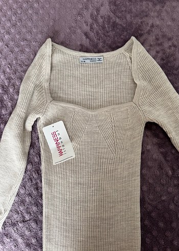 Bej Triko Elbise - Görsel 2