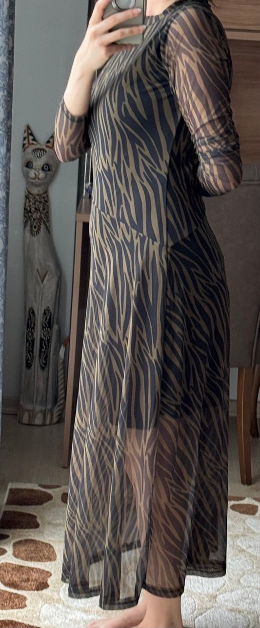 Zebra Desenli Uzun Bohem Elbise - Görsel 2