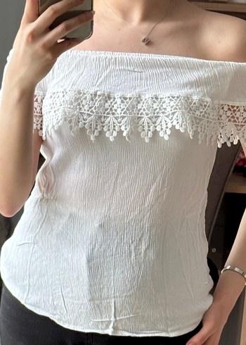 Dantel Detaylı Beyaz Straplez Bluz - Görsel 2