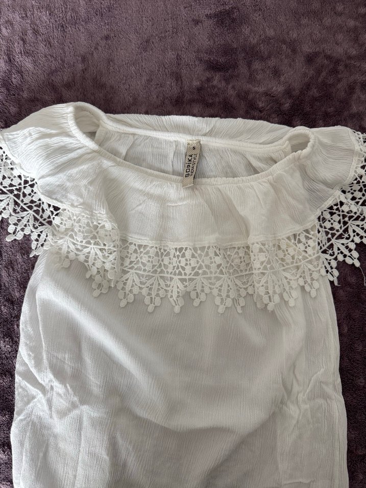 Dantel Detaylı Beyaz Straplez Bluz - Görsel 3