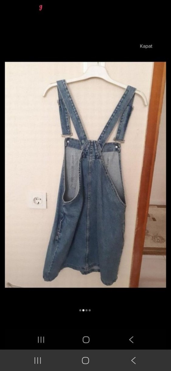 Kadın Mavi Kot Midi Askılı Tulum - Görsel 2