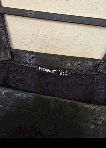 Siyah Deri Askılı Mini Elbise - Görsel 2