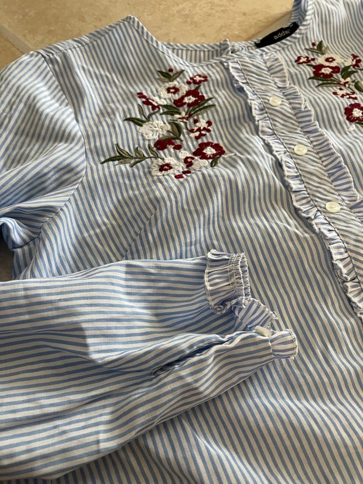 Nakışlı Mavi Mini Gömlek - Görsel 2