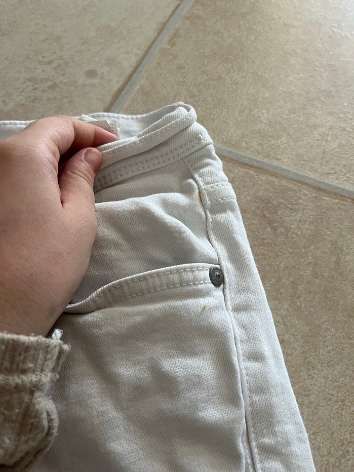 Düğmeli Beyaz Keten Kadın Pantolon - Görsel 4