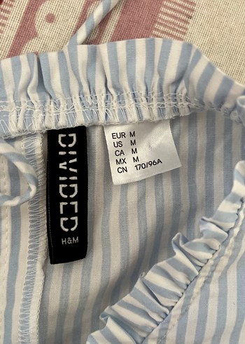 Mavi Çizgili Fırfırlı Uzun Kollu Keten Bluz - Görsel 4