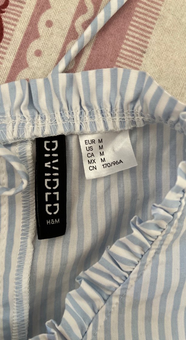 Mavi Çizgili Fırfırlı Uzun Kollu Keten Bluz - Görsel 4