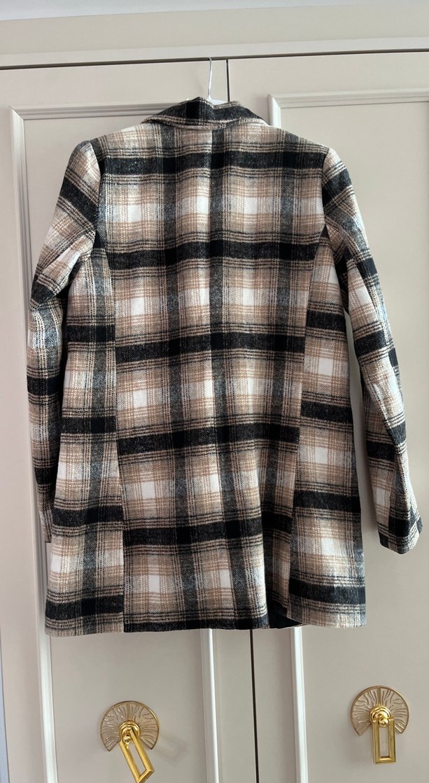 Düğmeli Kahverengi Ekose Kadın Blazer - Görsel 3