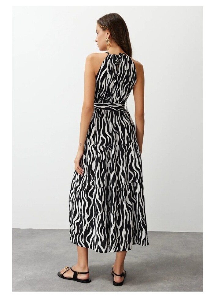 Siyah Desenli Dokuma Elbise  - Görsel 3