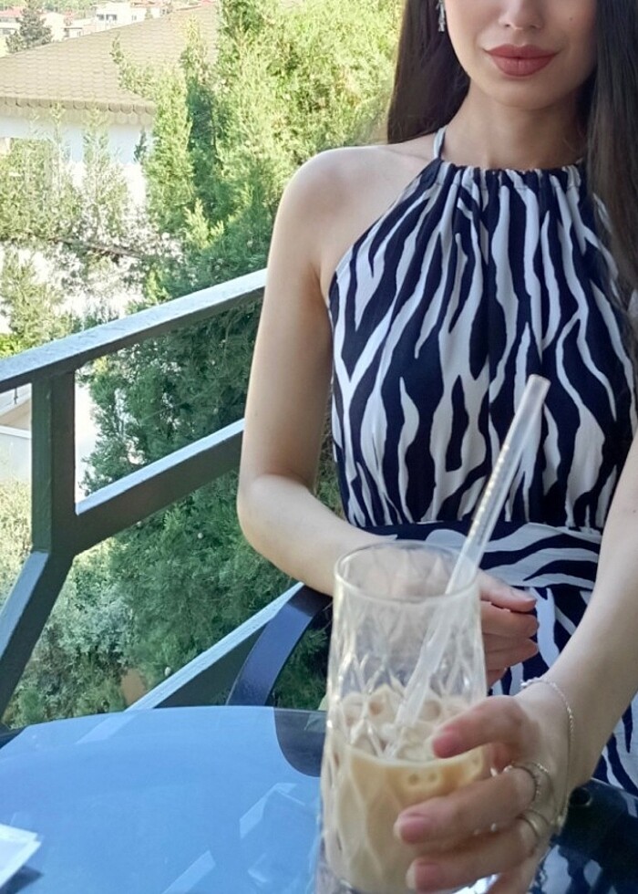 Siyah Desenli Dokuma Elbise  - Görsel 2