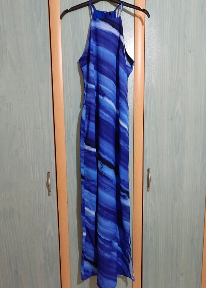 Mavi Batik Desenli Elbise - Görsel 2